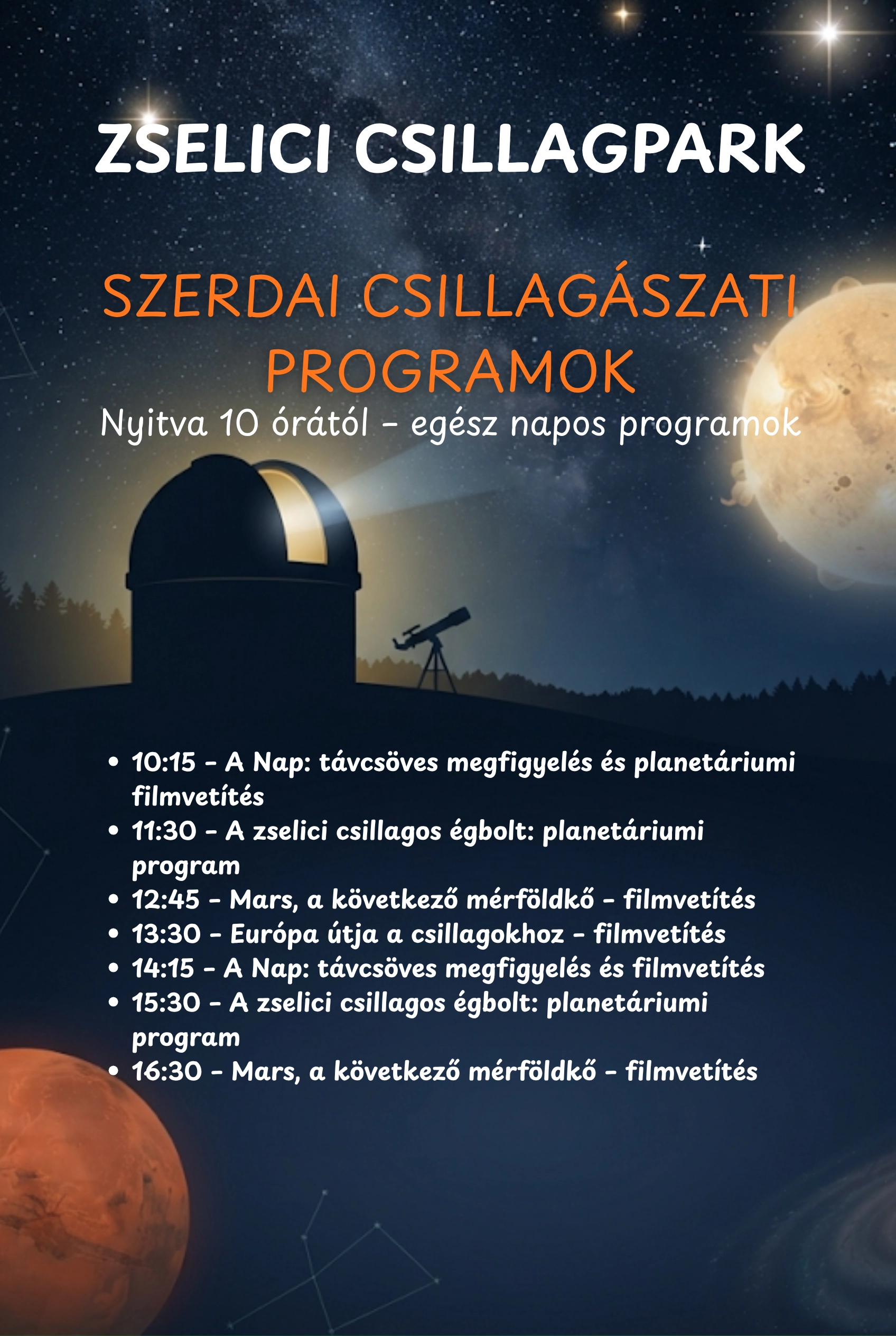 Szerdai csillagászati programok a Zselici Csillagparkban esemény poszter