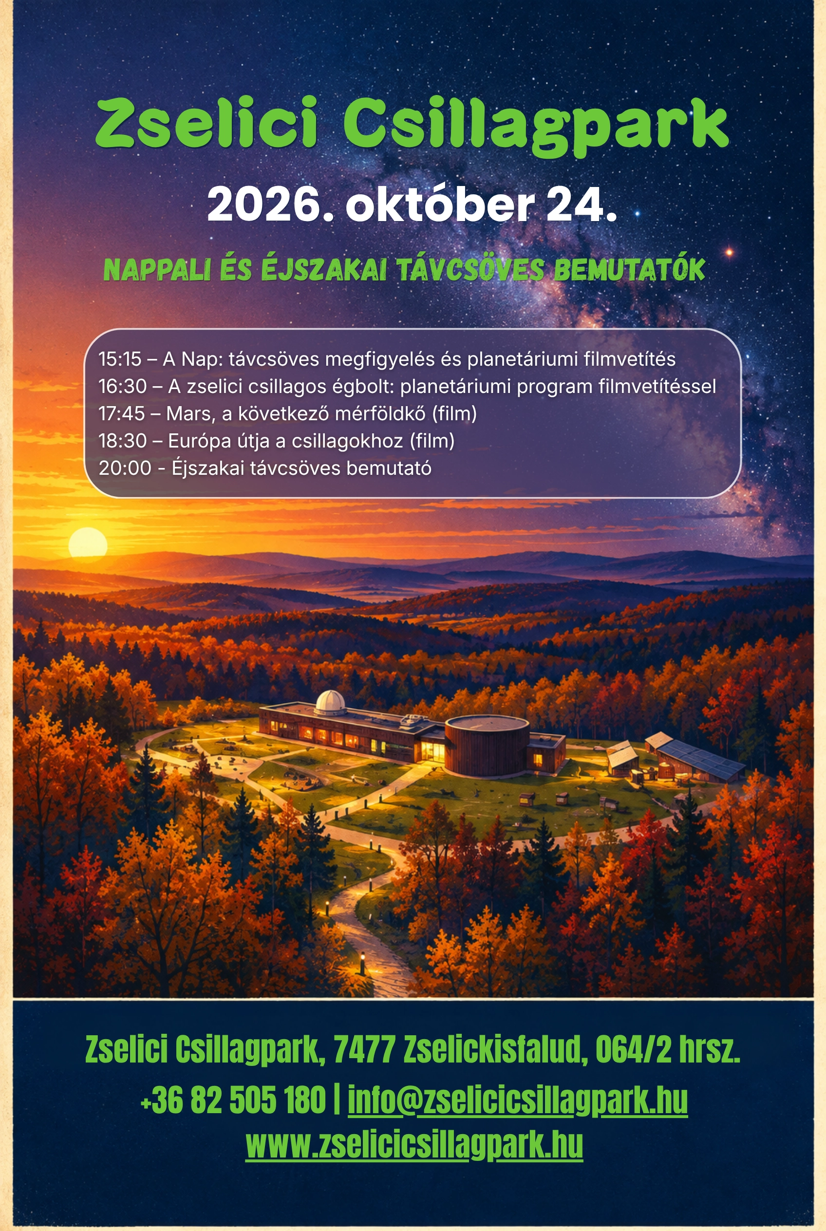 Szombati csillagászati programok a Zselici Csillagparkban – október 24. esemény poszter
