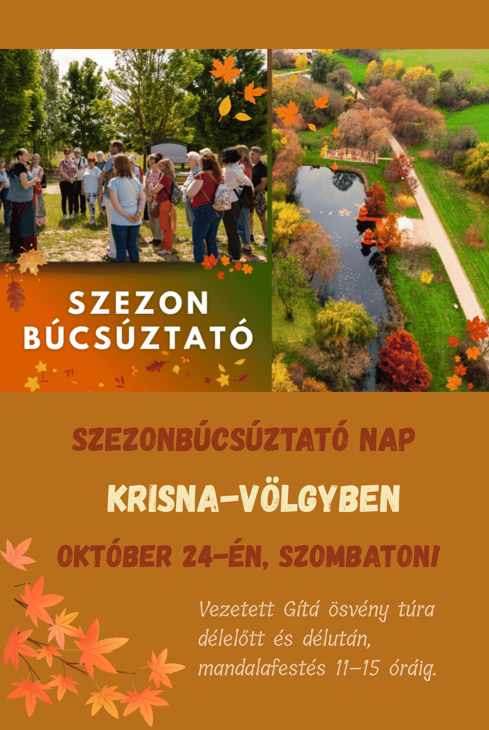 Szezonbúcsúztató nap Krisna-völgyben Gítá ösvény túrával és mandalafestéssel esemény poszter
