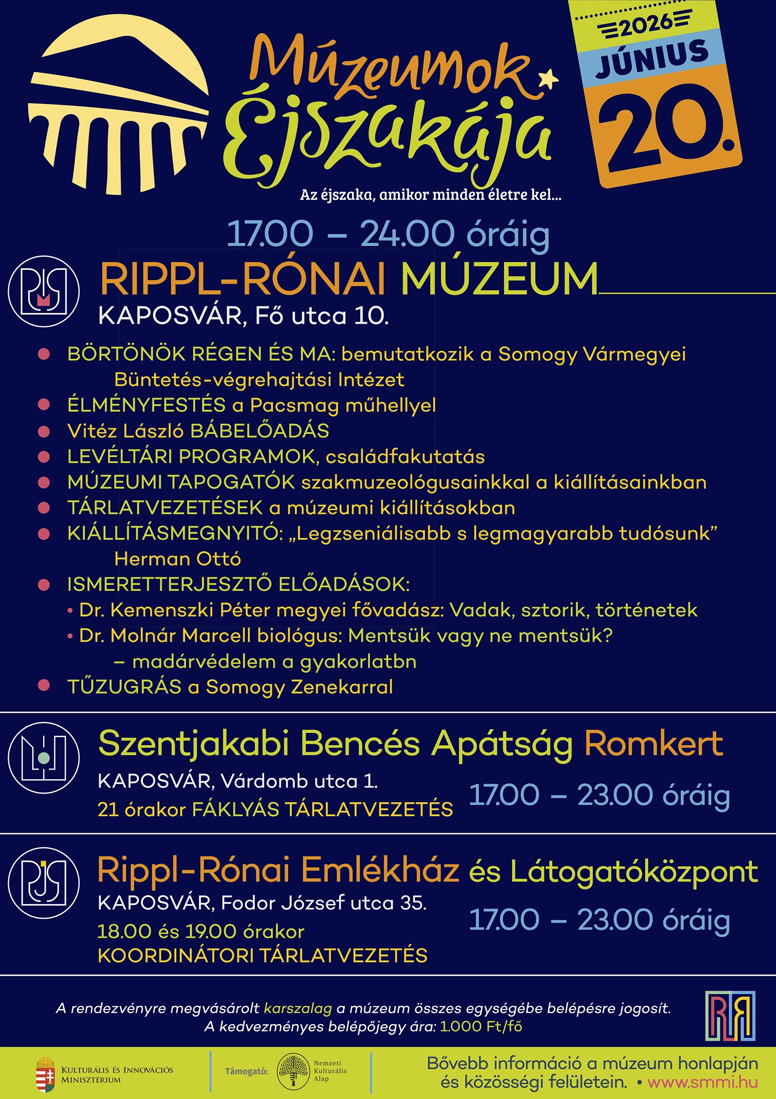 Múzeumok Éjszakája 2026 – Rippl-Rónai Múzeum és társhelyszínek esemény poszter