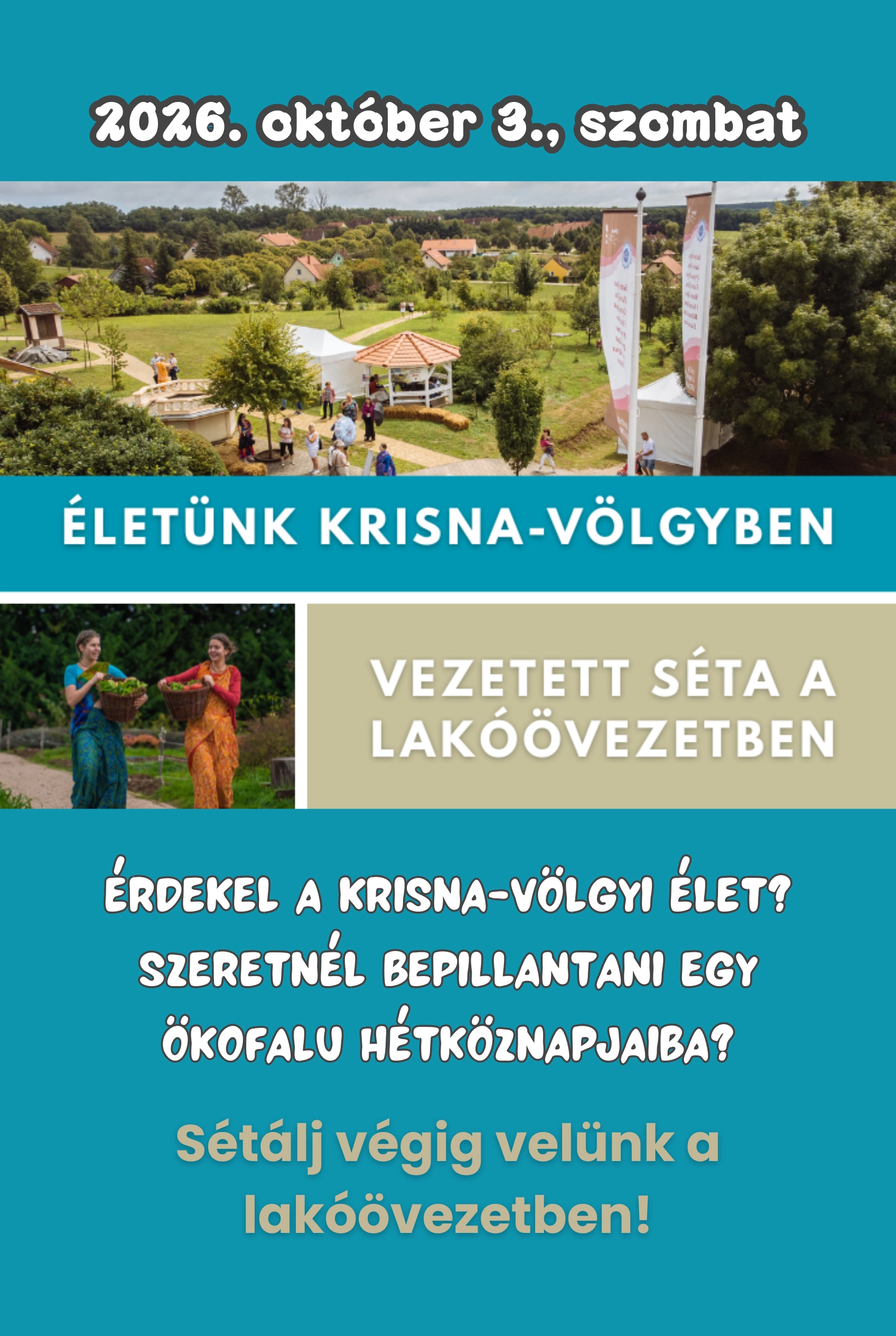 Életünk Krisna-völgyben – vezetett életmód séta az ökofalu lakóövezetében esemény poszter