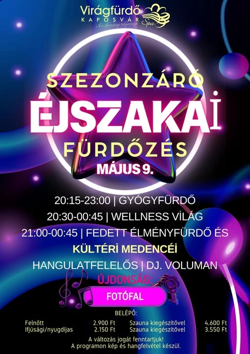 Szezonzáró Éjszakai Fürdőzés a Virágfürdőben esemény poszter