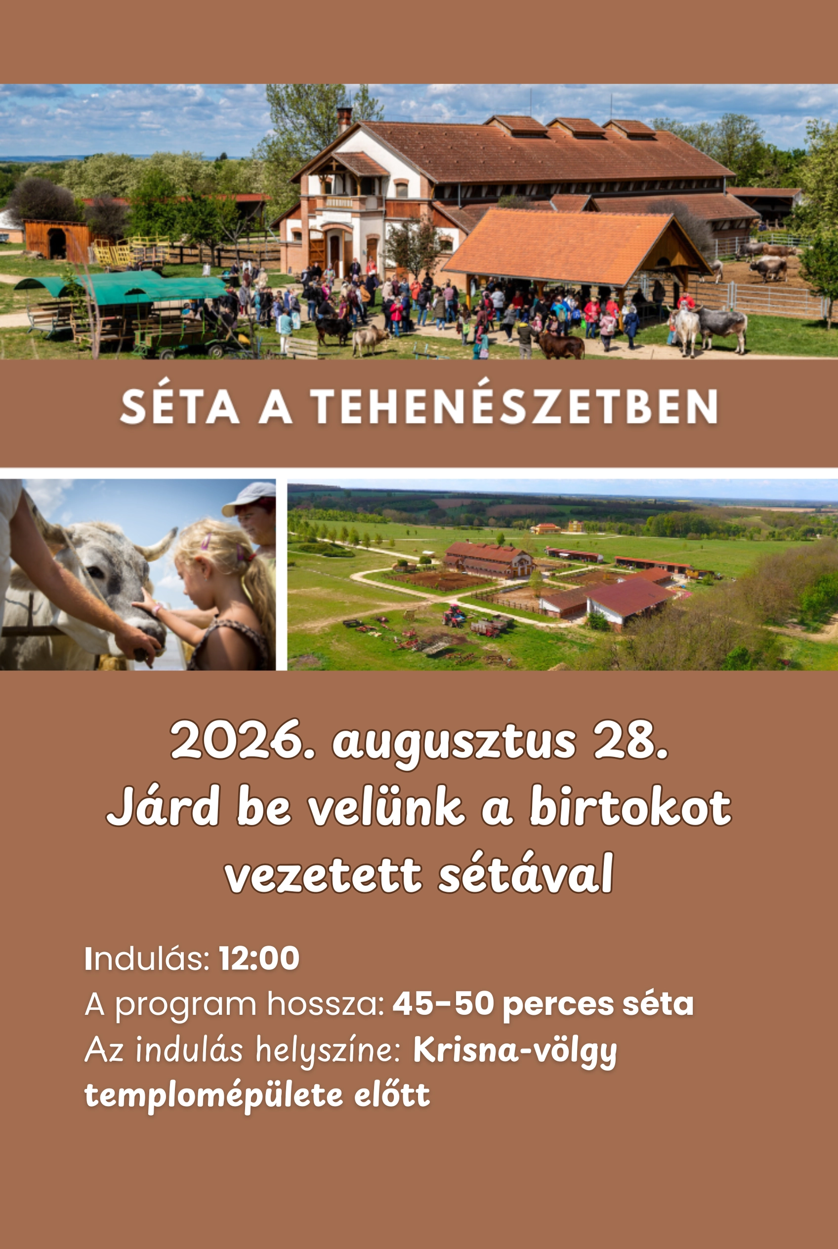 Séta a Tehénvédelmi Központban – Vezetett birtokséta Krisna-völgyben esemény poszter