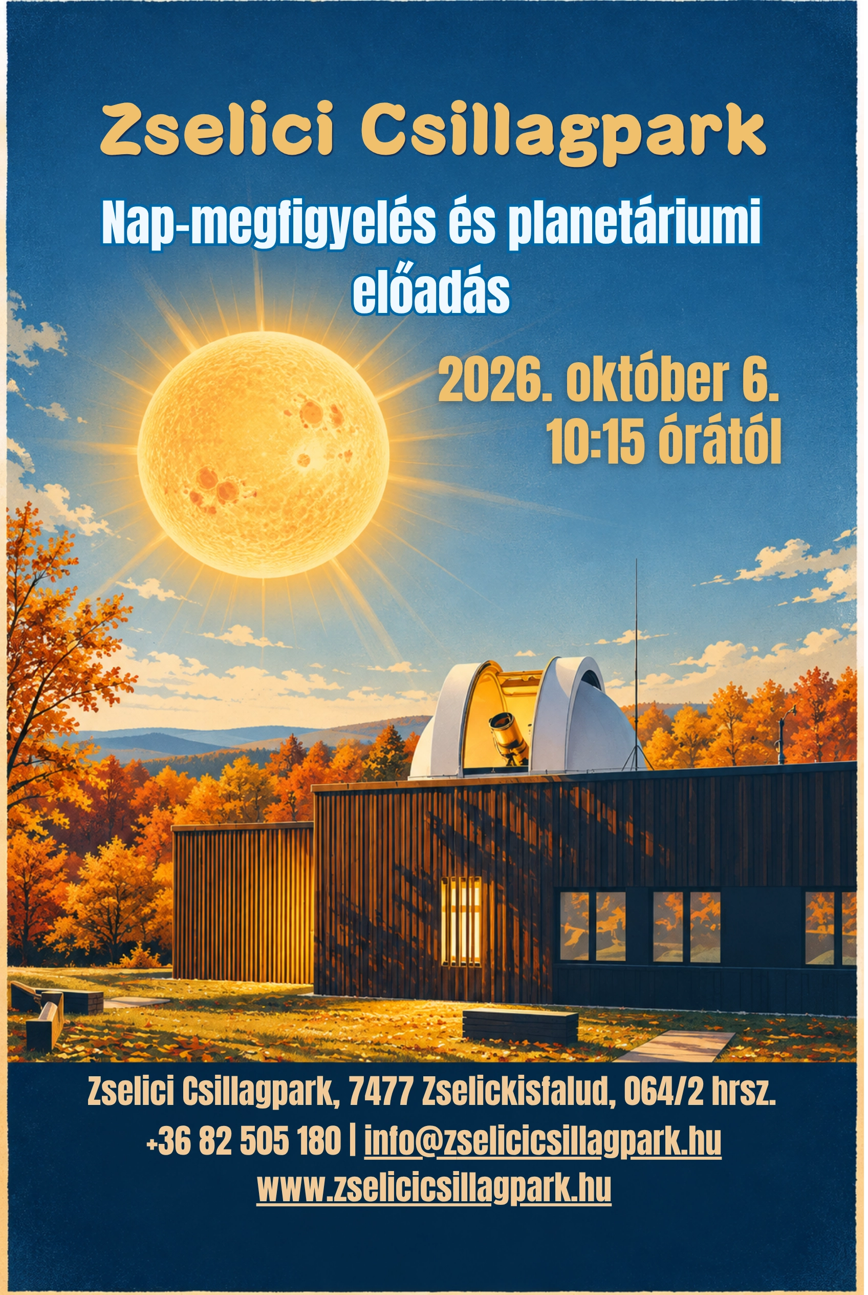 Nap-megfigyelés és planetárium a Zselici Csillagparkban – október 6. esemény poszter