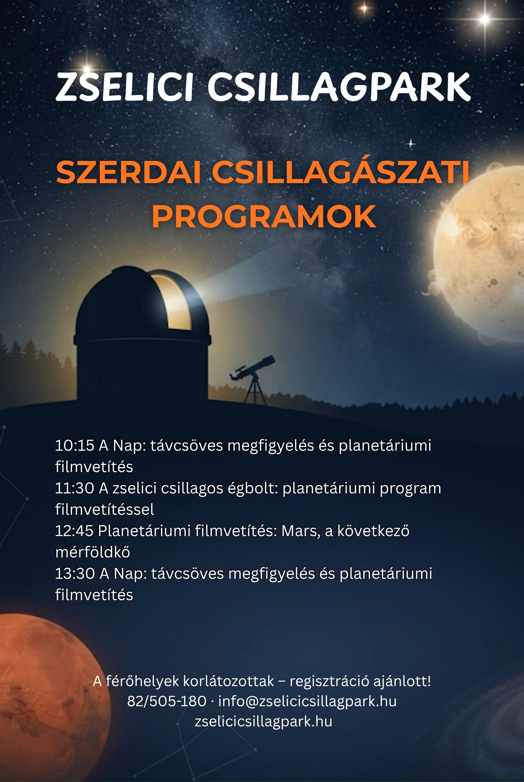 Szerdai napmegfigyelés és planetáriumi filmek a Zselici Csillagparkban esemény poszter