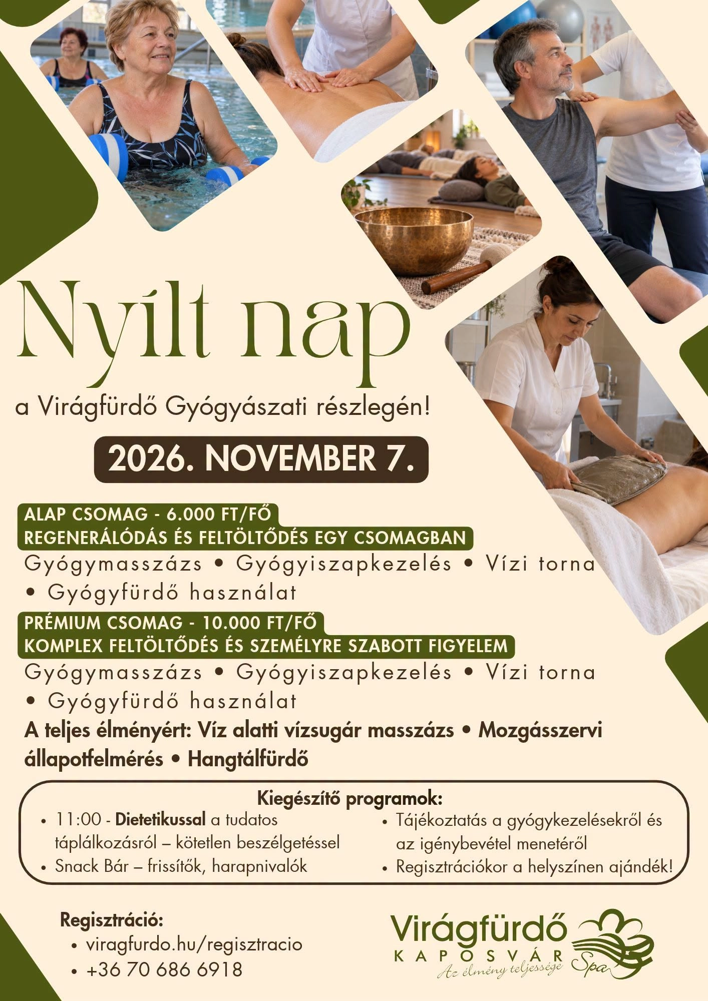 Gyógymasszázs, iszapkezelés, hangtálfürdő – gyógyászati nyílt nap a Virágfürdőben esemény poszter